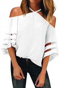 White Spaghetti Halter Off The Shoulder 
